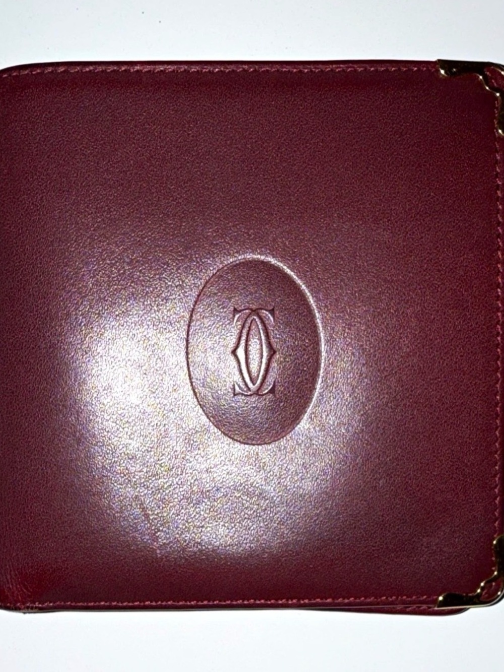 Authentic Vintage Must de Cartier Burgundy Leather Bifold Wallet Coin Pocket
